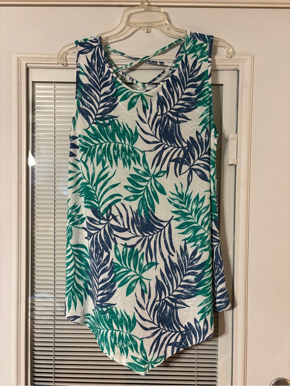 Amana Tropical Leaf Crisscross Tank Top - Blue, Teal & White